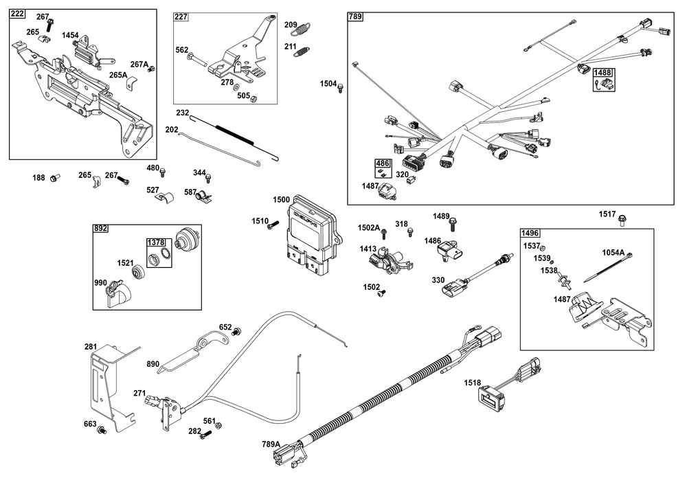 Controls Group Diagram and Parts List for 61E377-0052-J1 400000 - 699999 Briggs and Stratton Engine